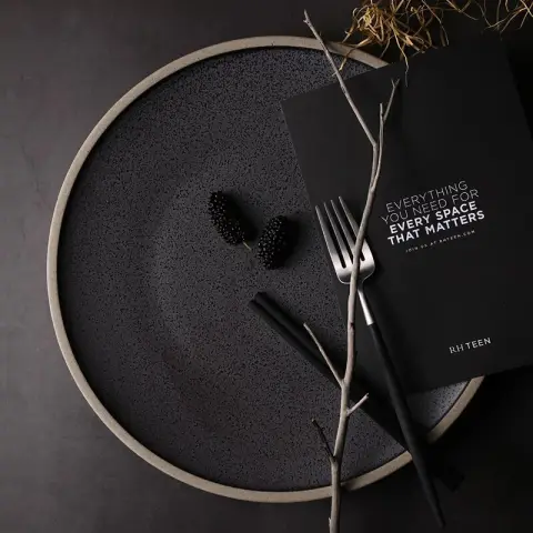 Black Crystal Large Plate Ceramic Home Dessert Round Flat