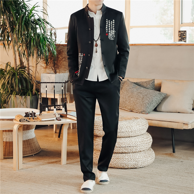 Chinese Style Youth Zhongshan Suit Three-piece Embroidered Coat Retro Hanfu