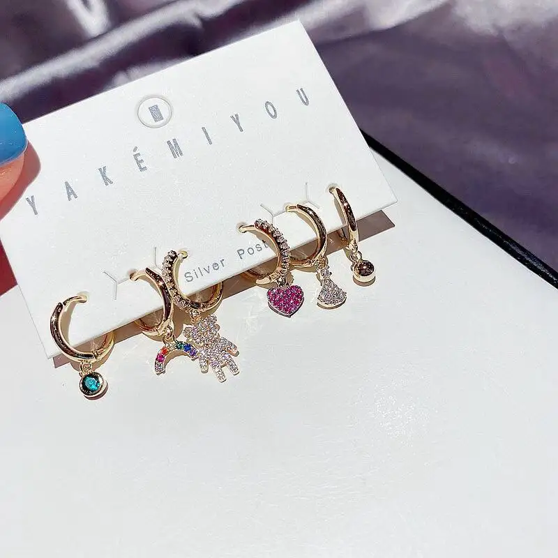 High-end Korean cute girl bear earring set