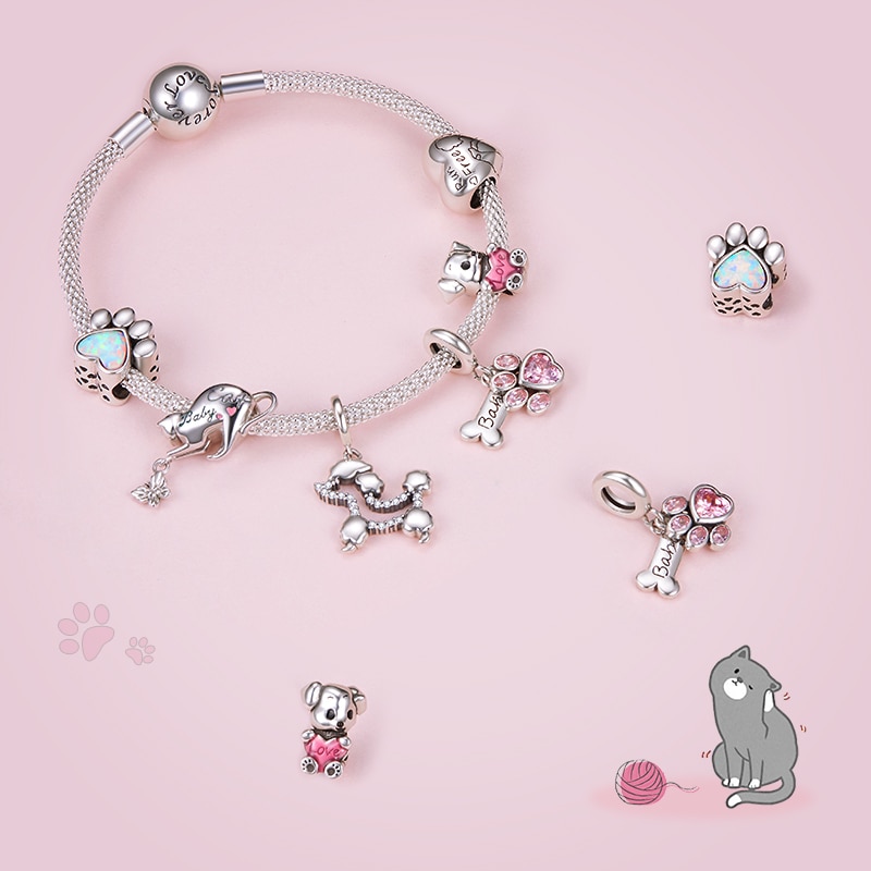Sterling silver playful cat puppy animal
