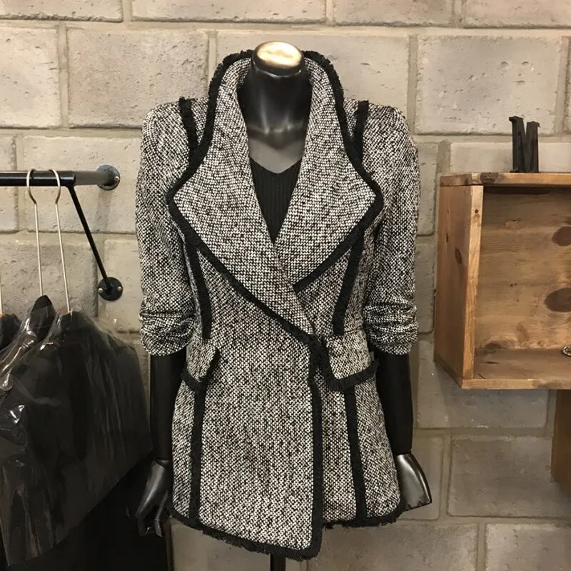 Short coat temperament grey slim suit woolen coat - Grey