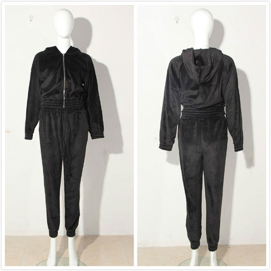 Two-piece zip cardigan diamond velvet sweatpants