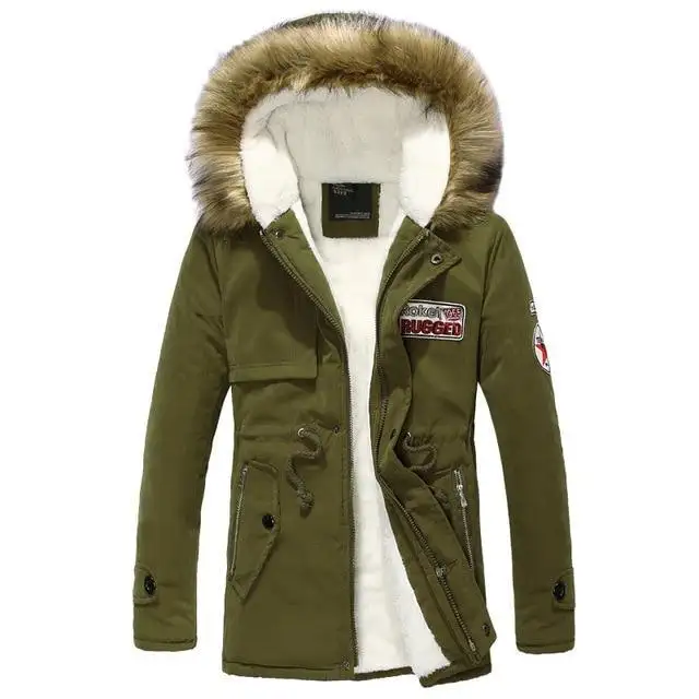 Men's Winter Warm Thick Padded Jacket Long Fur Collar