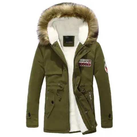 Men's Winter Warm Thick Padded Jacket Long Fur Collar