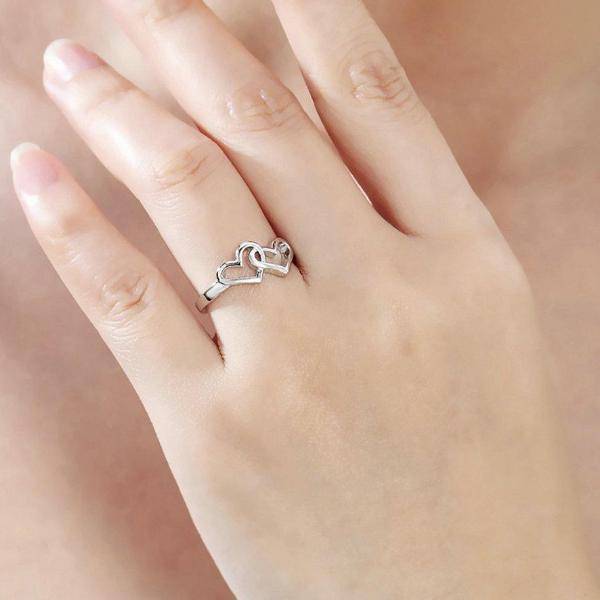 Simple platinum plated double heart ladies ring