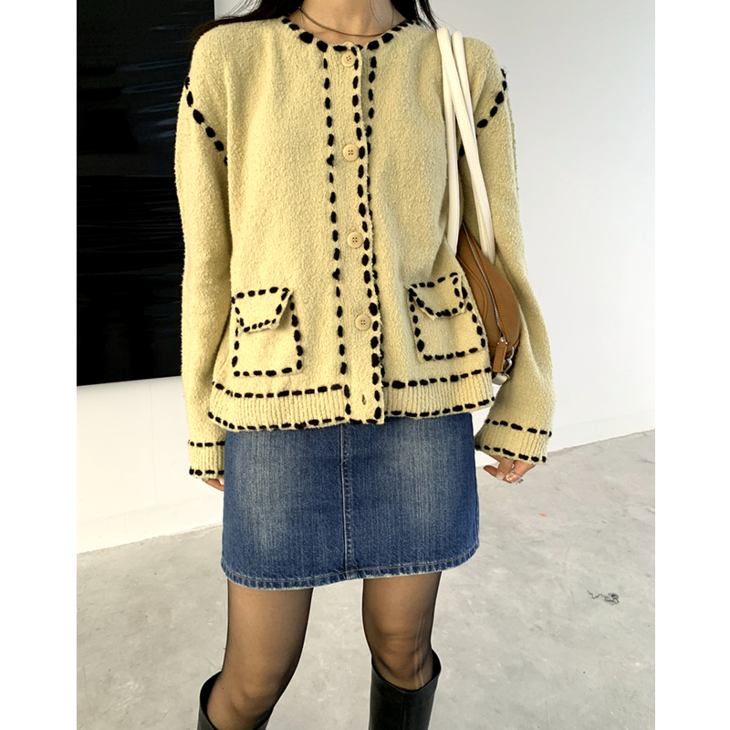 Design Sense Niche Contrast Color Stitch Jacket Top