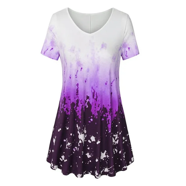 Summer Women Vintage Print Long T Shirt Ladies Short Sleeve V Neck Female Tee Top Casual Loose Tops Plus Size 5XL 6 Color Purple - Shop at LoveMi