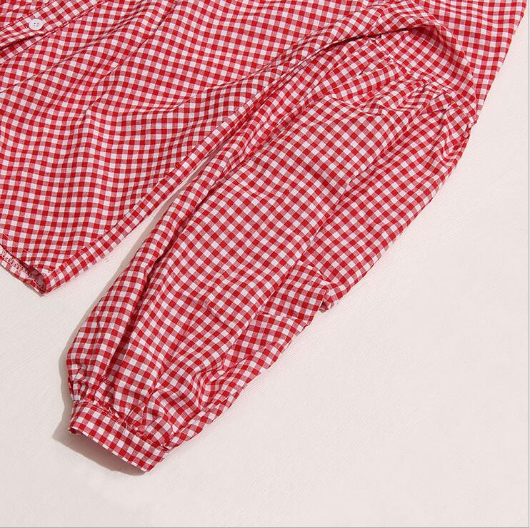Ladies Lantern Sleeve V-neck Long Sleeve Plaid Shirt