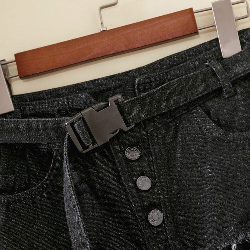 Fashion mesh stitching high waist washed denim skirt