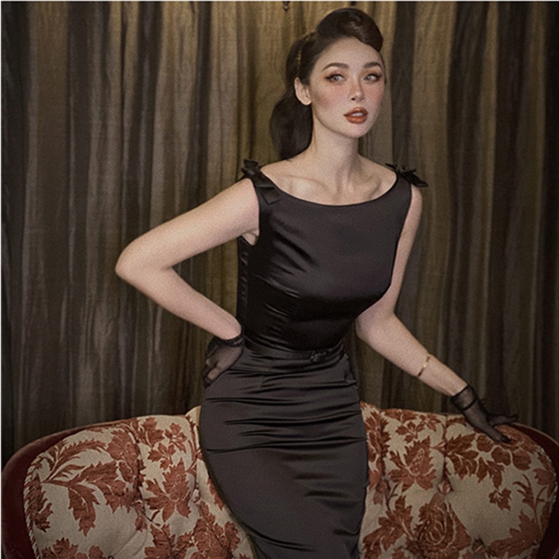 Le Palais Vintage Original Retro Classic Satin Slim Fit Hepburn Temperament Little Black Dress