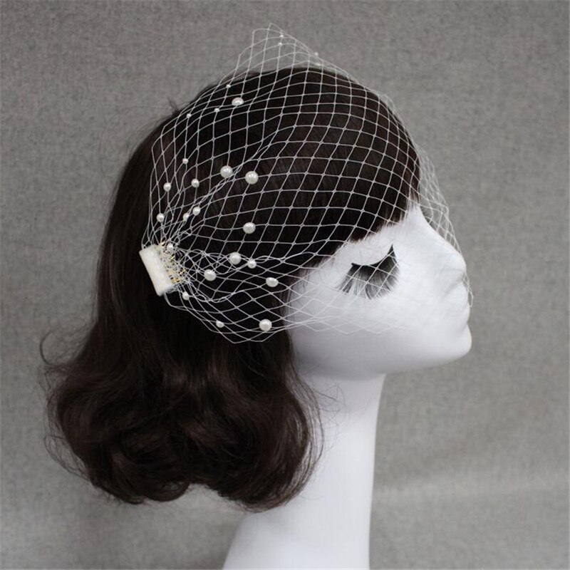 Bridal Veil Pearl Large Hole Mesh Hair Comb Short Veil Wedding Hair Accessories — foto 2