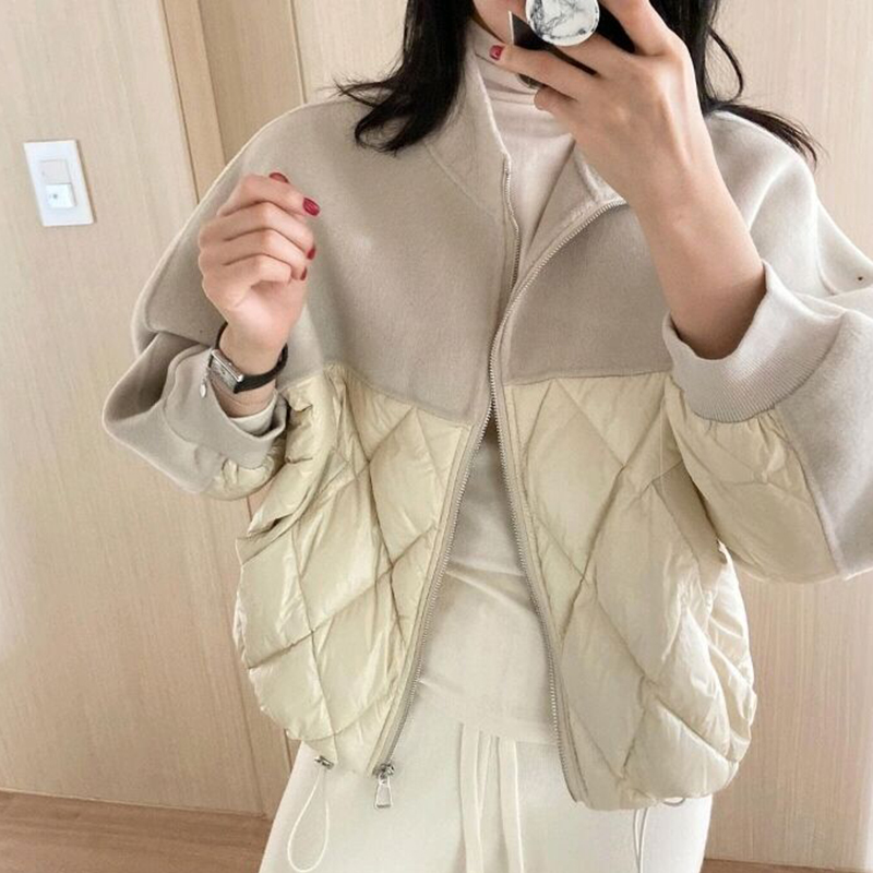 All-Match Stand-up Collar Woolen Stitching Cotton Jacket