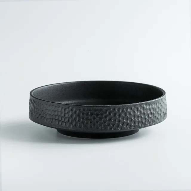 Ceramic Hammered Sushi Deep Plate Fruit Bowl - Black