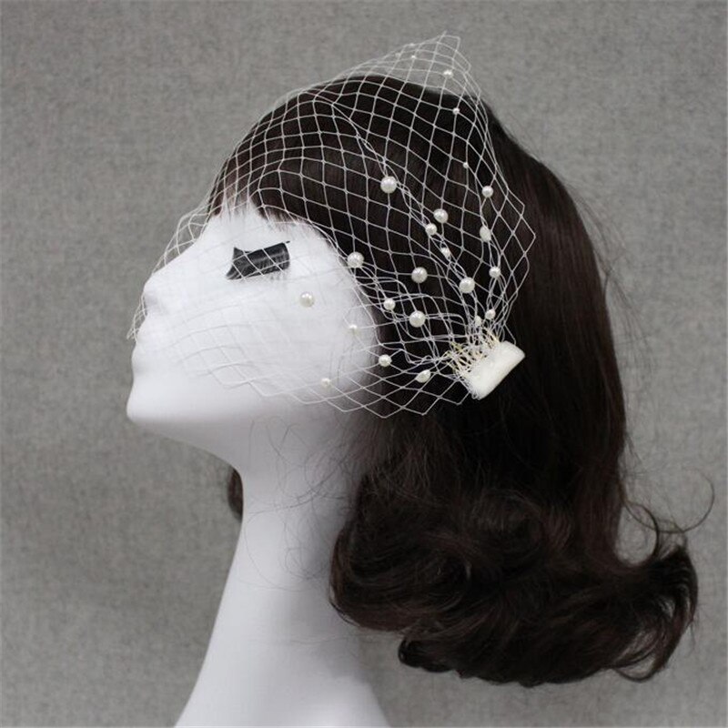 Bridal Veil Pearl Large Hole Mesh Hair Comb Short Veil Wedding Hair Accessories — foto 6