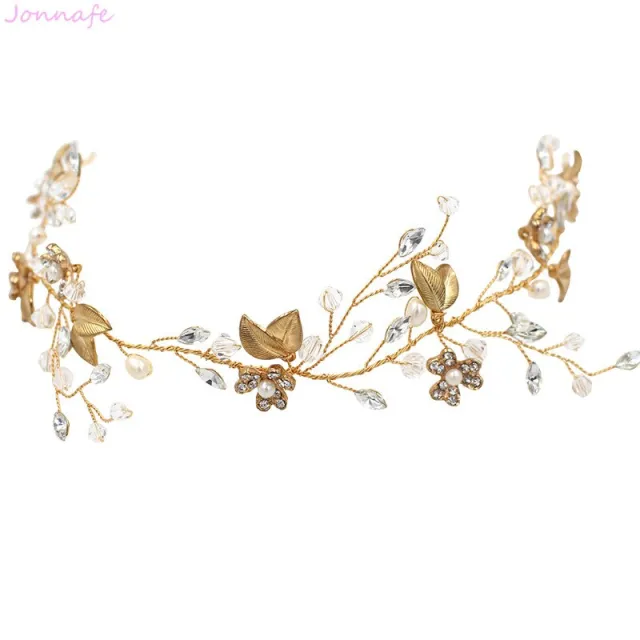 Sweet Crystal Branches Bridal Headgear Natural Wind Gold Leaf Bridal Headband Golden - Shop at LoveMi
