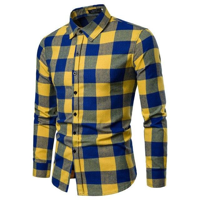 Autumn Men's Fashion Slim Plus Velvet Thick Plaid Long-sleeved Shirt