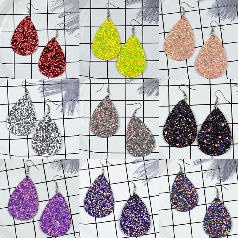 Leather Pu Sparkly Multi-Color Drop Earring Female