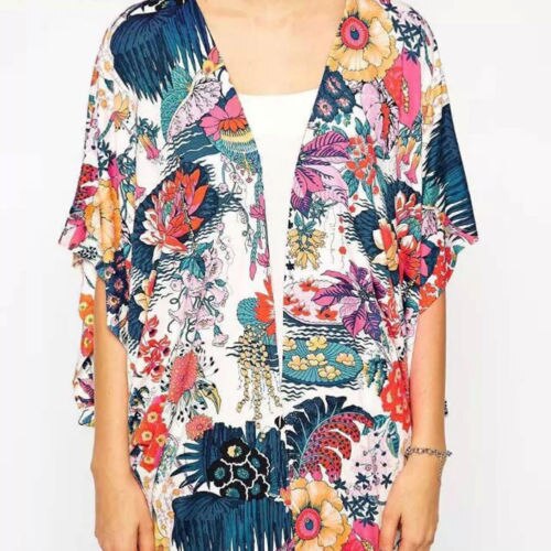 Bat Sleeve Chiffon Flower Kimono Sun Protection Suit