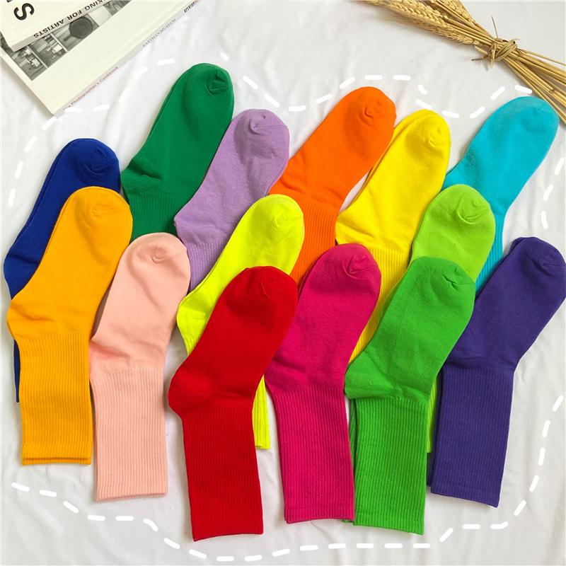 Title 5, Candy Rainbow Color Mid-calf Cotton Socks