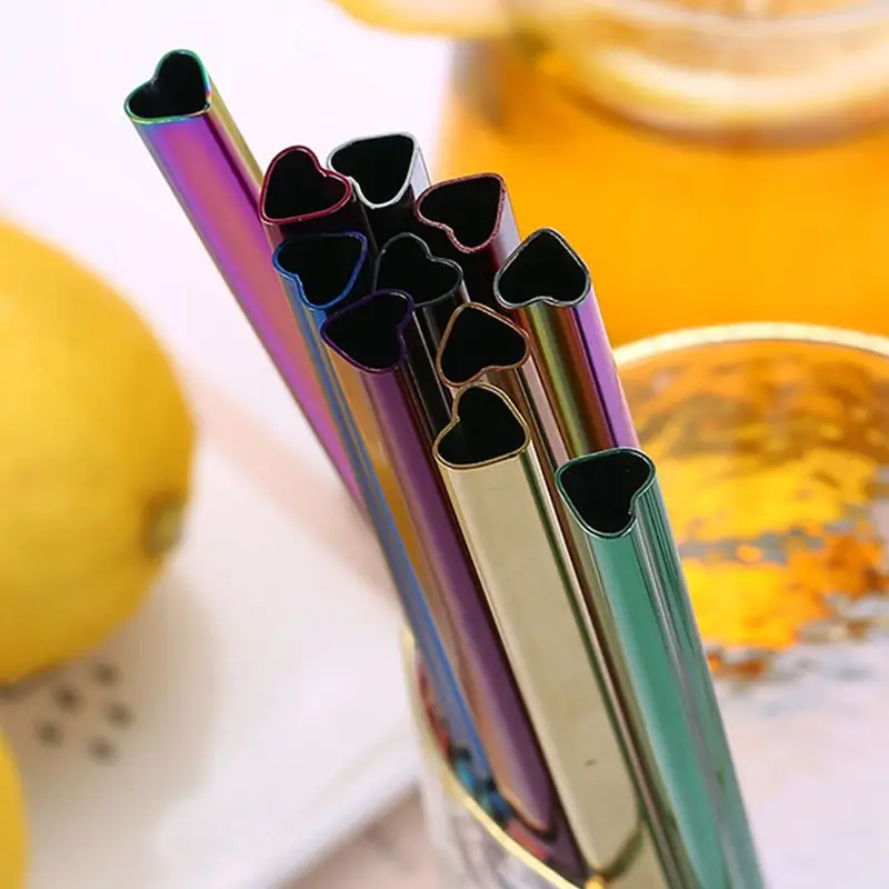 Drinking Straw Reusable Metal Set Heart-shaped Bubble Tea Straws
