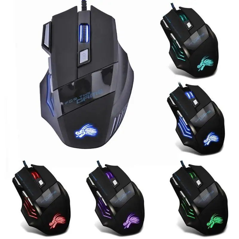 Wired Gaming Mouse 5500DPI 7-Color LED Backlight Optical Gamer