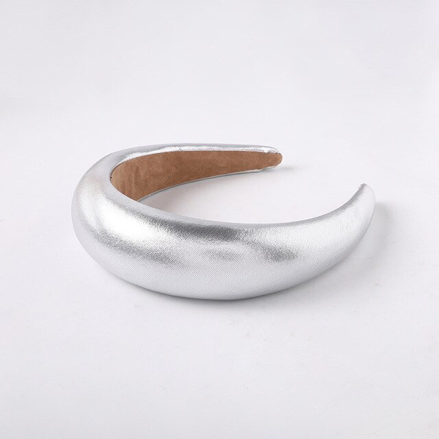 Leather Sponge Thicken Cloth Wide Side Headband Silver - Shop at LoveMi