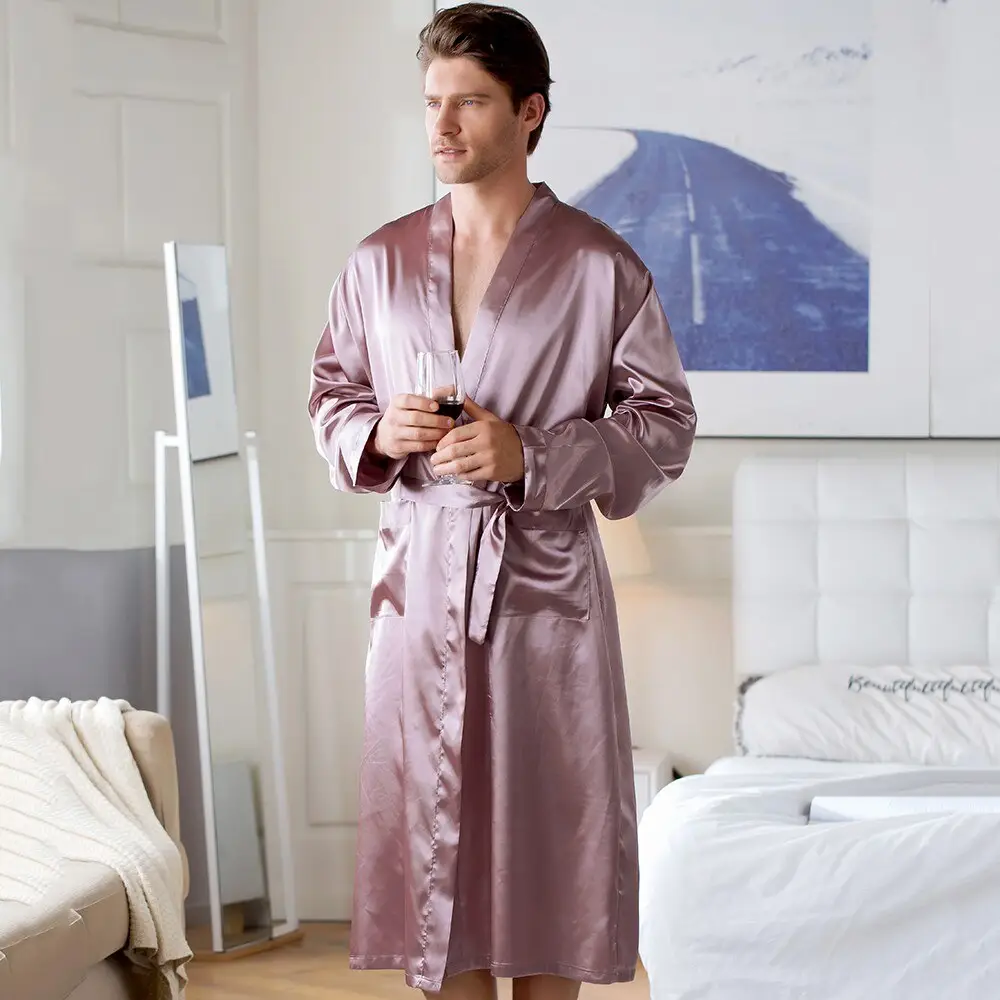 Men's Home Wear Mid-length Cardigan Simulation Silk
