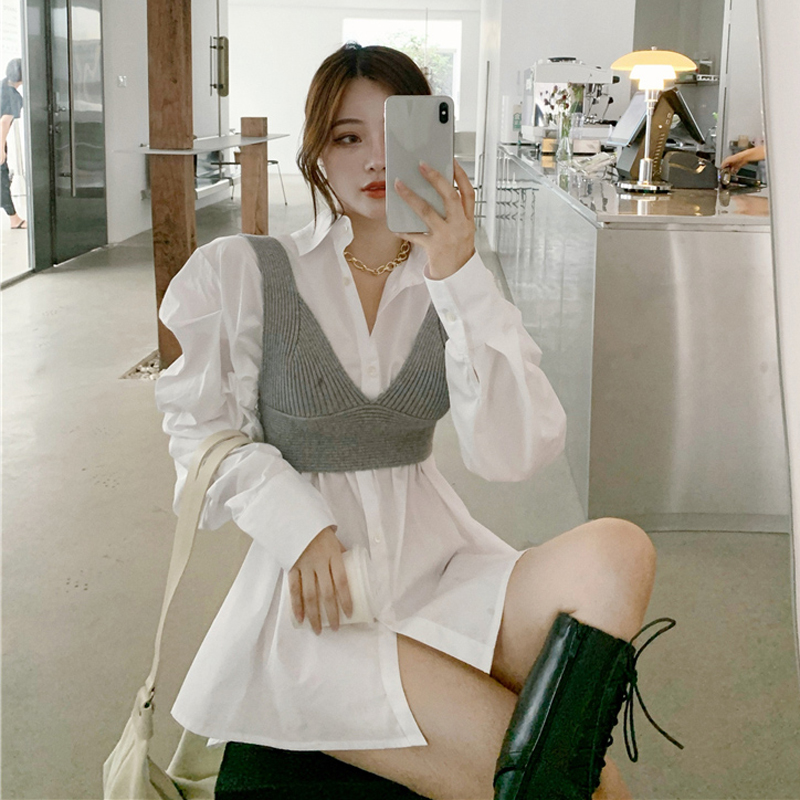 صدرية نسائية محبوكة بياقة على شكل حرف V بتصميم أنيق من قطعتين