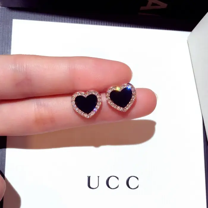 Enamel Heart Stud Rose jewelry Black Earring