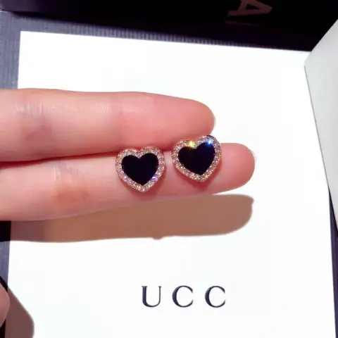 Enamel Heart Stud Rose Jewelry Black Earring Wedding Gifts
