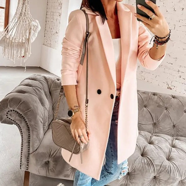 Ladies Suit Collar Long Sleeve Button Coat Light Pink - Shop at LoveMi