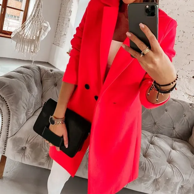 Ladies Suit Collar Long Sleeve Button Coat Red - Shop at LoveMi