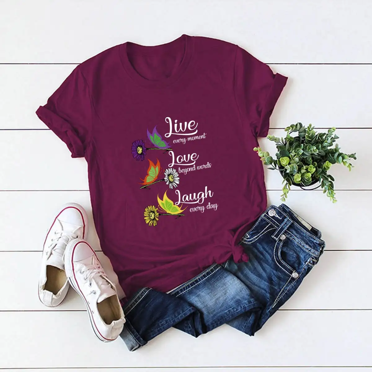 Sunflower Small Daisy Butterfly Pure Cotton Short Sleeve