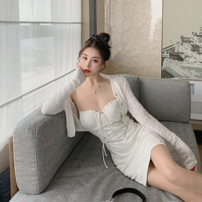 Cardigan Top Sexy Bag Hip Suspender Dress