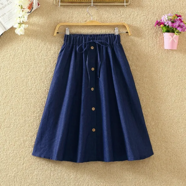 Summer Art Students All Match Striped A Line Skirt Dark Blue Denim - Shop at LoveMi