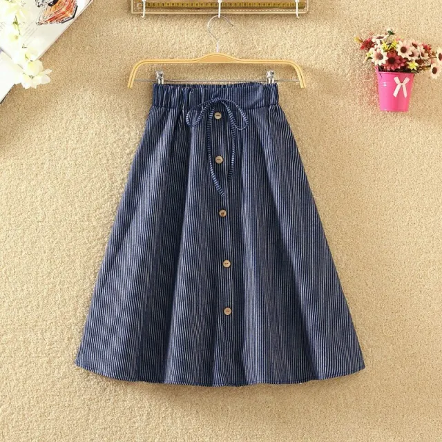 Summer Art Students All Match Striped A Line Skirt Dark Blue Stripes - Shop at LoveMi