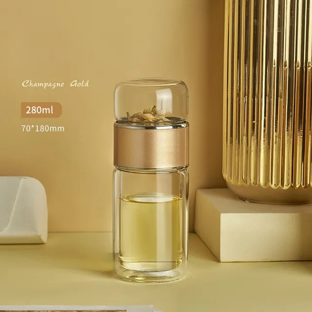 Silver Rim Tea Borosilicate Glass Double-Layer Tea And Water Separation Cup - Gold