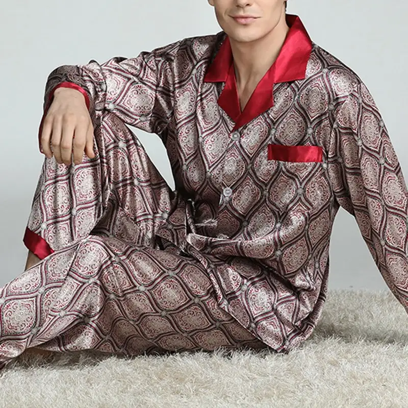 Men's Printed Silk Pajamas Spring And Summer