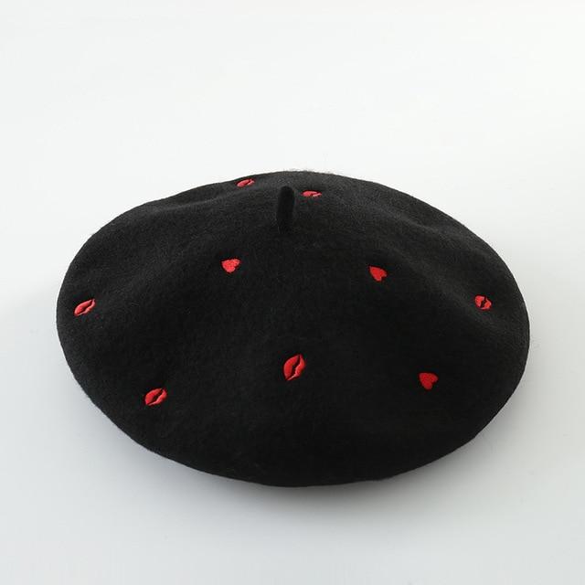 Ladies Embroidered Wool Beret Painter Hat