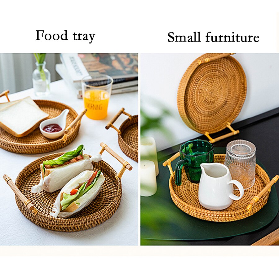Modern Housewife Japanese Rattan Tray (24CM-Photo Color)