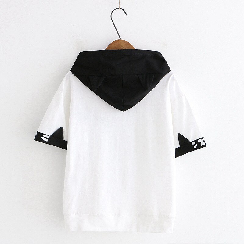 Japanese College Style Cat Beard Embroidery Short Sleeves