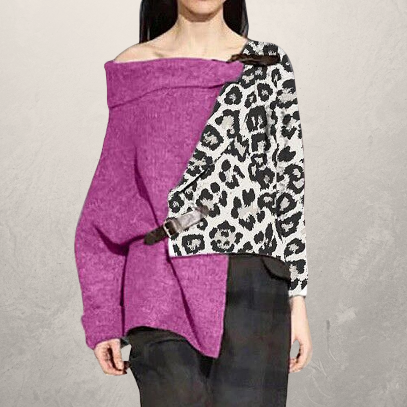 Leopard Print Stitching Irregular Sweater