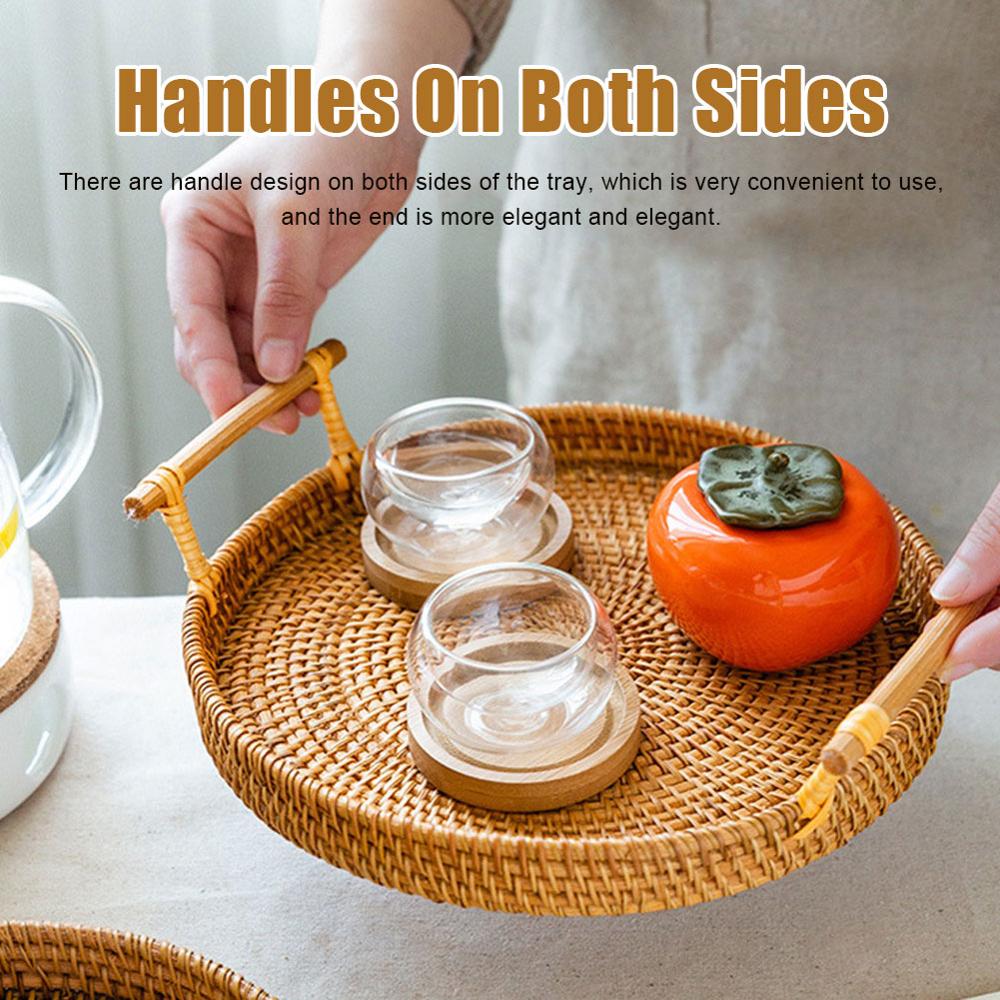 Modern Housewife Japanese Rattan Tray (24CM-Photo Color)