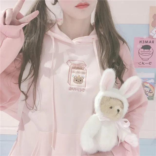 Women's Japanese Loose Plus Velvet Thick Sweater Pink - Shop at LoveMi
