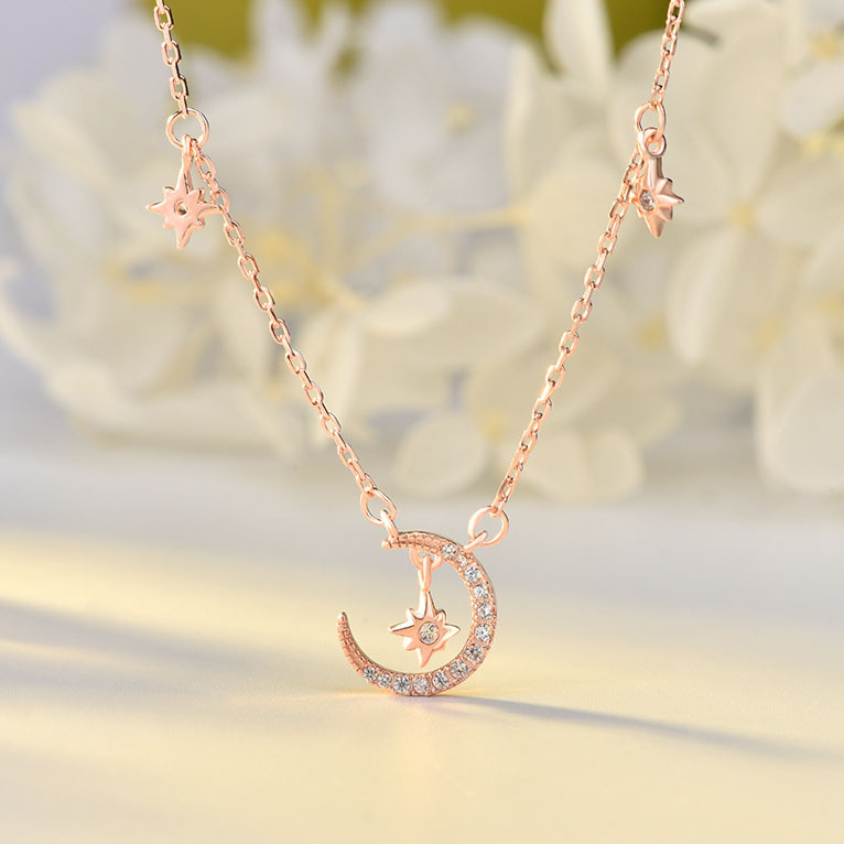 S925 Sterling Silver Star And Moon Necklace Female clavicle necklace