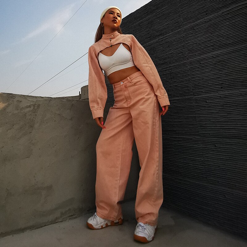 Cropped Top High Waist Long Wide Leg Pants Suit