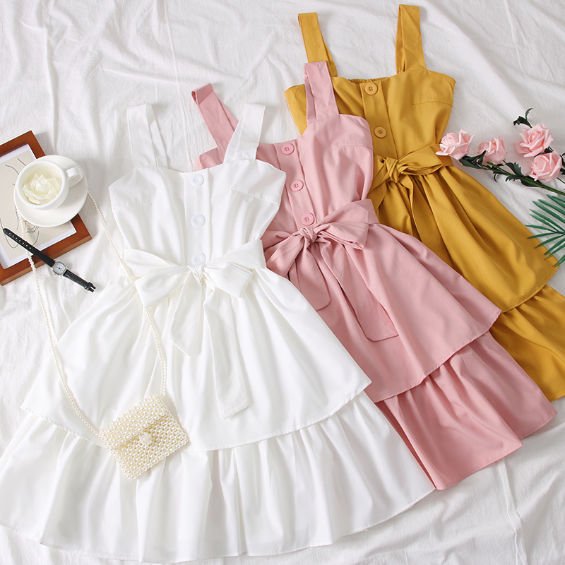 Strapless One-Necked Double Cake Dress With Suspenders