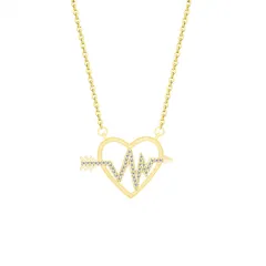 Ladies Simple Heart Shaped ECG Diamond Necklace - Gold - View 1