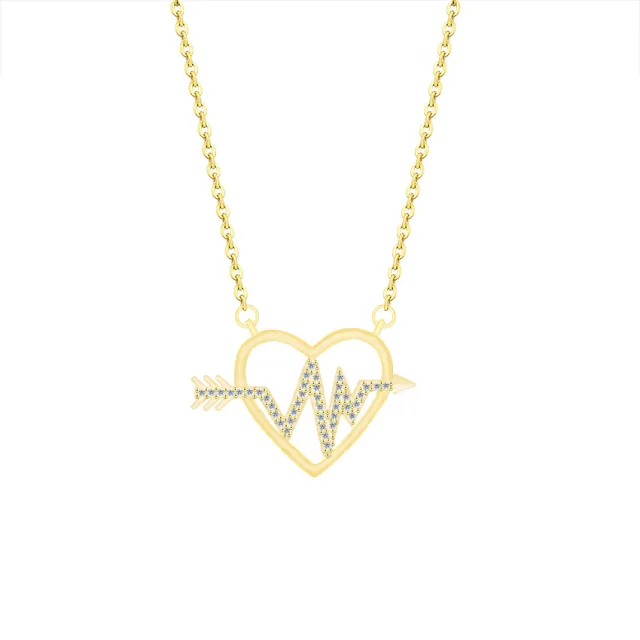 Ladies Simple Heart Shaped ECG Diamond Necklace Gold - Shop at LoveMi