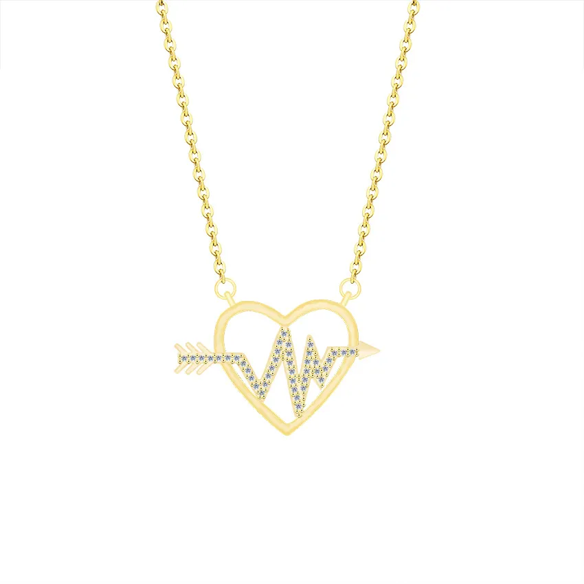 Ladies Simple Heart Shaped ECG Diamond Necklace - Gold
